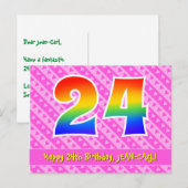 Carte Postale 24e Anniversaire : Bandes roses & Cœurs, Arc-en-ci (Devant / Derrière)