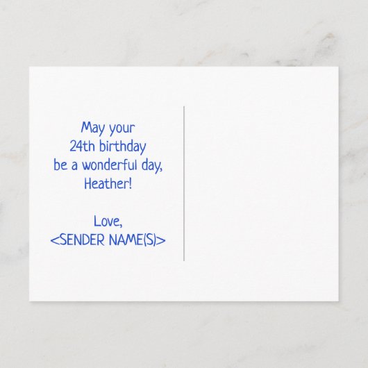 Carte Postale 24e anniversaire : Bold, amusant, simple, arc-en-c (Dos)