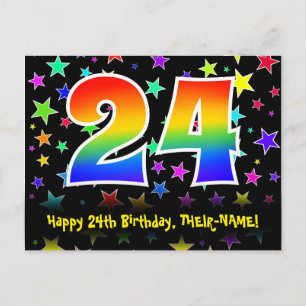 Carte Postale 24e anniversaire : Fun Stars Motif, Arc-en-ciel 24