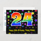 Carte Postale 24e anniversaire : Fun Stars Motif, Arc-en-ciel 24 (Devant / Derrière)