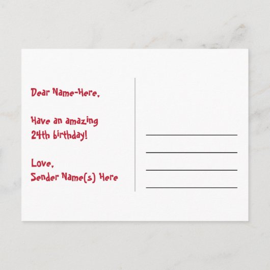 Carte Postale 24e Anniversaire : motif coeurs amusants, arc-en-c (Dos)