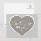 Carte Postale 25 ans argent et coeur blanc argent anniversaire (Devant / Derrière)