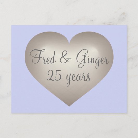 Carte Postale 25 ans argent faux coeur argent anniversaire (Devant)