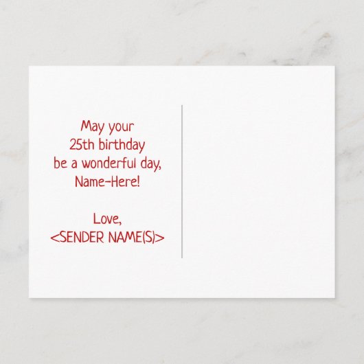 Carte Postale 25e anniversaire : Bold, amusant, simple, arc-en-c (Dos)