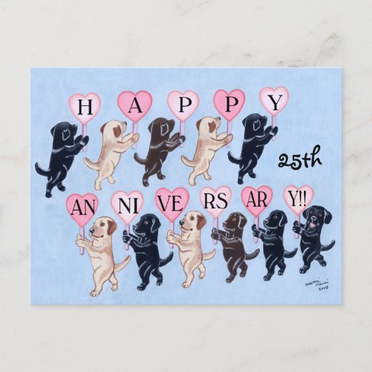 Carte Postale 25e anniversaire Labrador Retrievers Peinture (Devant)