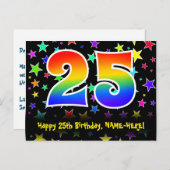 Carte Postale 25e Anniversaire : motif d'étoiles amusantes, arc- (Devant / Derrière)