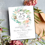 Carte Postale 25e anniversaire Surprise Party Roses Garland<br><div class="desc">Doté d'une délicate guirlande florale d'aquarelle,  cette soirée botanique surprise chic 25e anniversaire de mariage peut être personnalisée avec vos informations spéciales anniversaire argent. Au verso,  une guirlande fleurie assortie encadre les dates d'anniversaire dans un élégant texte blanc sur un arrière - plan argenté. Conçu par Thisisnotme©</div>