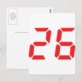 Carte Postale 26 vingt-six réveil rouge numéro numérique (Devant / Derrière)