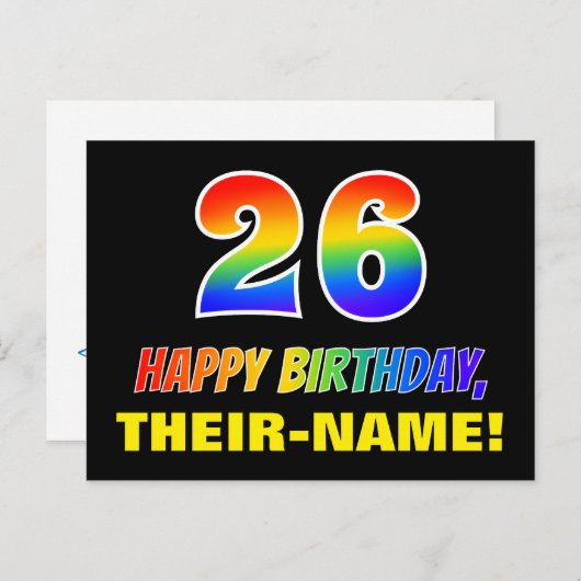 Carte Postale 26e anniversaire : Bold, amusant, simple, arc-en-c (Devant / Derrière)