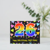 Carte Postale 26e anniversaire : Fun Hearts Motif, Arc-en-ciel 2 (Debout devant)