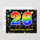 Carte Postale 26e anniversaire : Fun Stars Motif, Arc-en-ciel 26 (Devant / Derrière)