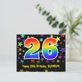 Carte Postale 26e Anniversaire : Motif Étoiles Amusantes, Arc-en (Debout devant)