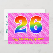 Carte Postale 26e anniversaire : rayures roses et cœurs, arc-en- (Devant / Derrière)