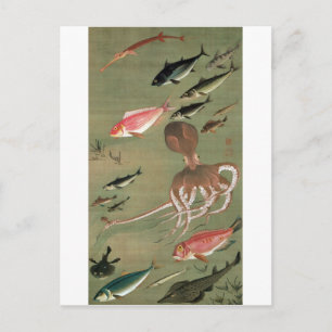 Carte Postale 27. 諸 魚 図, 冲 Divers Poissons, Jakuchu, Japon Art若