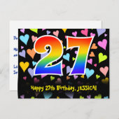 Carte Postale 27e anniversaire : Fun Hearts Motif, Arc-en-ciel 2 (Devant / Derrière)