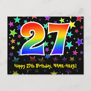 Carte Postale 27e anniversaire : Fun Stars Motif, Arc-en-ciel 27