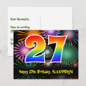 Carte Postale 27e anniversaire – Motif de feux d'artifice amusan (Devant / Derrière)