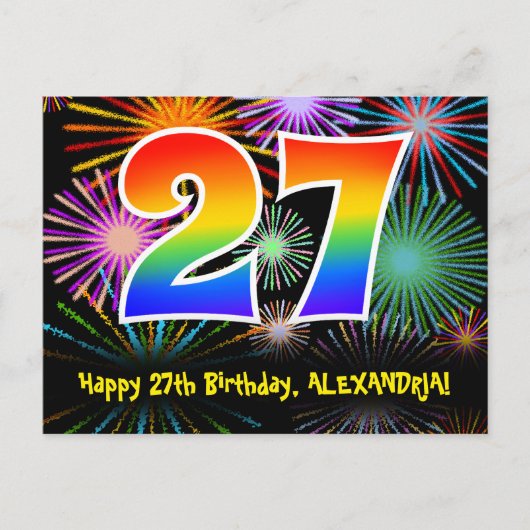Carte Postale 27e anniversaire – Motif de feux d'artifice amusan (Devant)