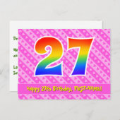 Carte Postale 27e anniversaire : Pink Stripes & Hearts, Arc-en-c (Devant / Derrière)