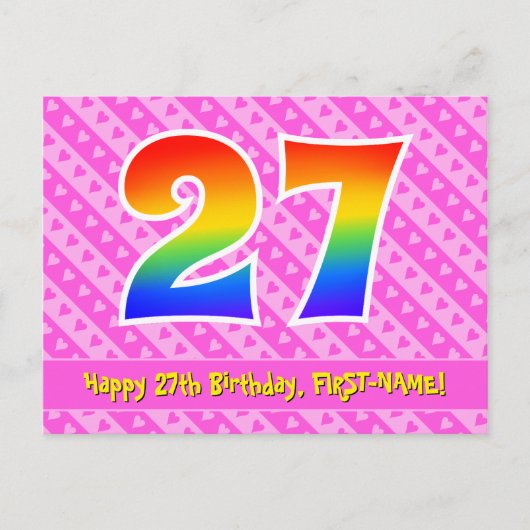 Carte Postale 27e anniversaire : Pink Stripes & Hearts, Arc-en-c (Devant)