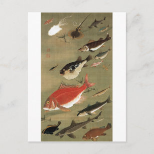 Carte Postale 28. 群 魚 図, 若 Divers Poissons, Jakuchú, Japon Art