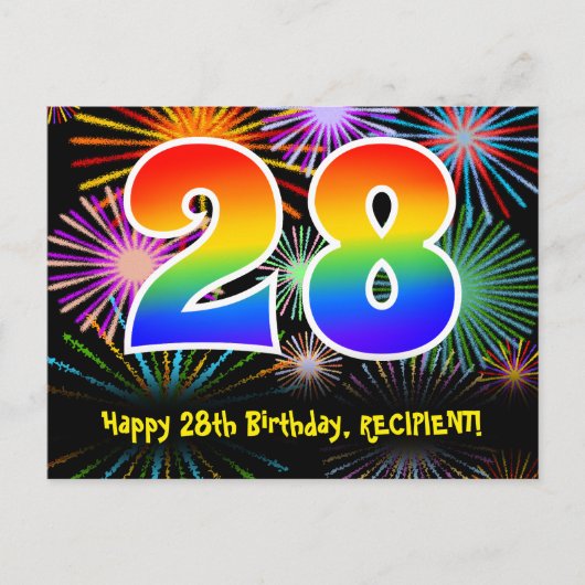 Carte Postale 28e anniversaire - Fun Motif feux d'artifice + Arc (Devant)