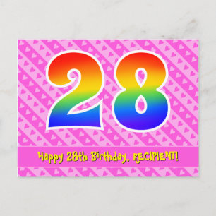 Carte Postale 28e anniversaire : Pink Stripes & Hearts, Arc-en-c