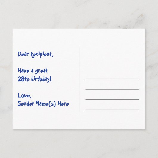 Carte Postale 28e Anniversaire : Rayures roses & Cœurs, Arc-en-c (Dos)