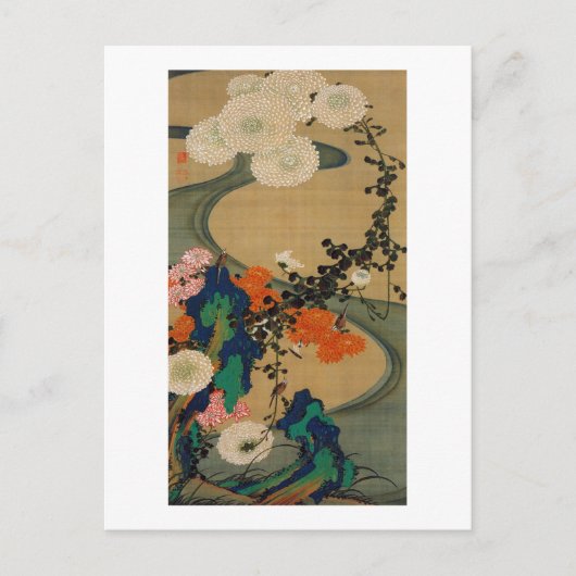 Carte Postale 29. 菊 花 流 水 図, 冲 Chrysanthemum & Stream, Jakuchu (Devant)