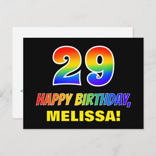 Carte Postale 29e anniversaire : Bold, amusant, simple, arc-en-c (Devant / Derrière)