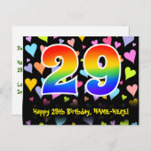 Carte Postale 29e anniversaire : Fun Hearts Motif, Arc-en-ciel 2 (Devant / Derrière)