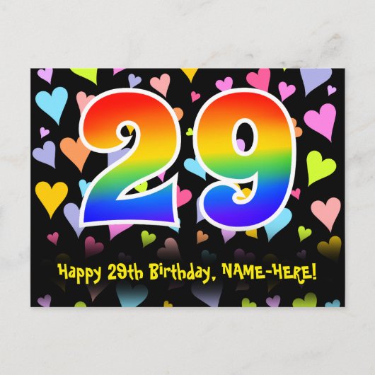 Carte Postale 29e anniversaire : Fun Hearts Motif, Arc-en-ciel 2 (Devant)