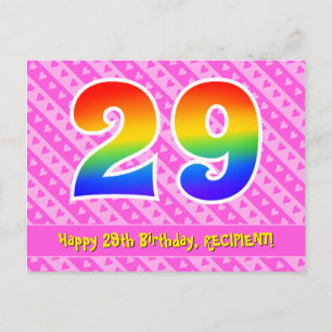Carte Postale 29e Anniversaire : Rayures roses et cœurs, Arc-en-