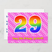 Carte Postale 29e anniversaire : Rayures roses et cœurs, arc-en- (Devant / Derrière)