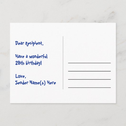 Carte Postale 29e anniversaire : Rayures roses et cœurs, arc-en- (Dos)