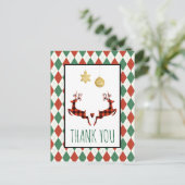 Carte Postale 2 cerfs de Noël sautants Style Rustique Merci (Debout devant)