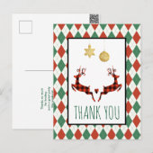 Carte Postale 2 cerfs de Noël sautants Style Rustique Merci (Devant / Derrière)