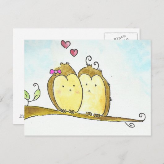 Carte Postale 2 Chouettes Brown Se Cuisinant Ensemble (Devant / Derrière)