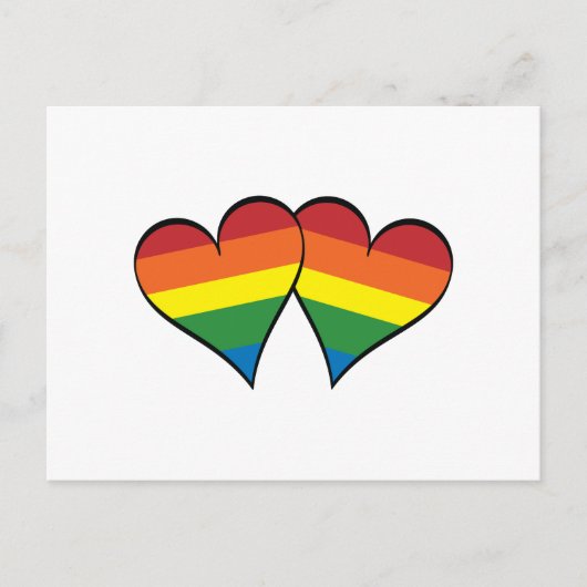 Carte Postale 2 Coeurs arc-en-ciel (Devant)