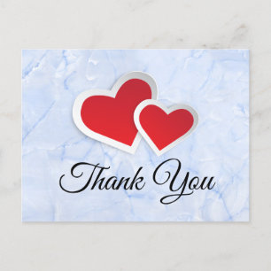 Carte Postale 2 Coeurs en papier rouge sur Merci en marbre bleu 