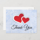 Carte Postale 2 Coeurs en papier rouge sur Merci en marbre bleu (Devant / Derrière)