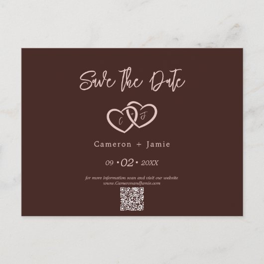 Carte Postale 2 Coeurs entrelacés avec initiales Enregistrer la  (Devant)