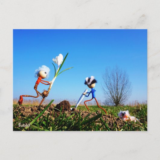 Carte Postale 2 Fubby qui plantent une sphère de crocus. (Devant)