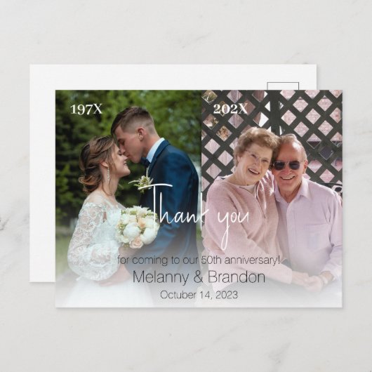 Carte Postale 2 Mariage photo Anniversaire Merci (Devant / Derrière)