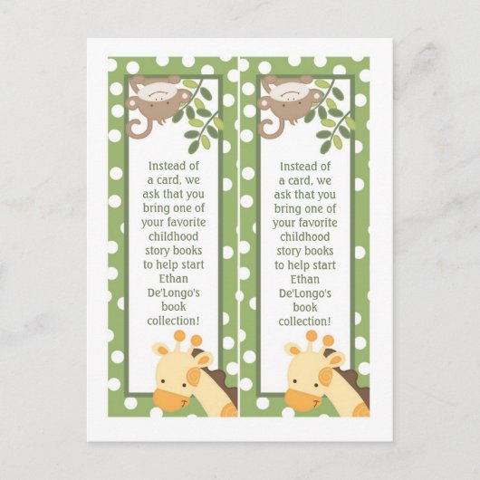 Carte Postale 2 Marques de livre Safari Jungle Giraffe Monkey Gr (Devant)