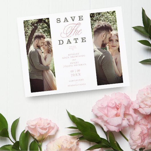 Carte Postale 2 Photos Couple Main Lettré Élégant Script