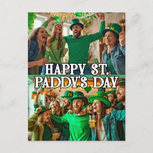 Carte Postale 2-photos St Paddy's Day Shamrock Irish Celtic (Devant)