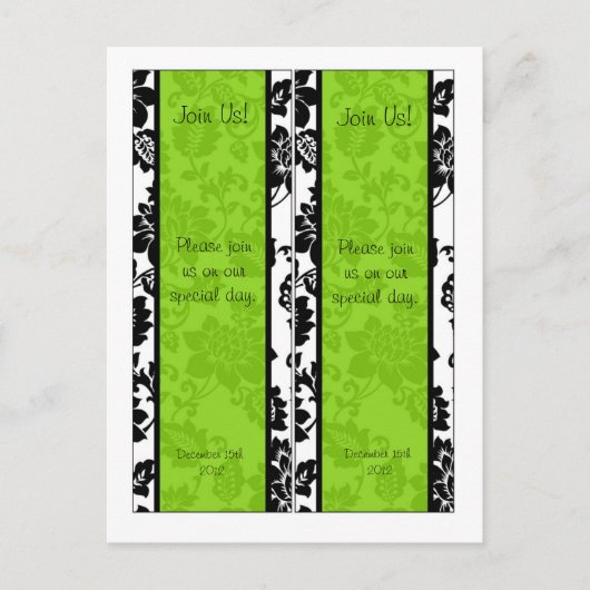 Carte Postale 2 Signets de Mariage damassé Floral Black/Lime Gre (Devant)