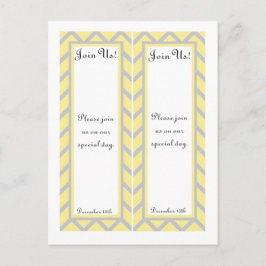 Carte Postale 2 Signets Mariages modernes Chevron Jaune/Gris (Devant)