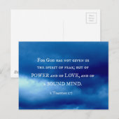 Carte Postale 2 Timothée 1:7 Car Dieu ne nous a pas donné le... (Devant / Derrière)